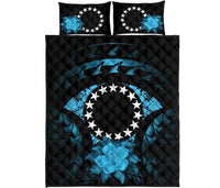 Cook Islands Polynesian Quilt Bed Set Hibiscus Blue - Polynesian Pride