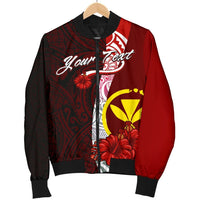 Hawaii Polynesian Custom Personalised Men's Bomber Jacket - Coat Of Arm With Hibiscus - Polynesian Pride