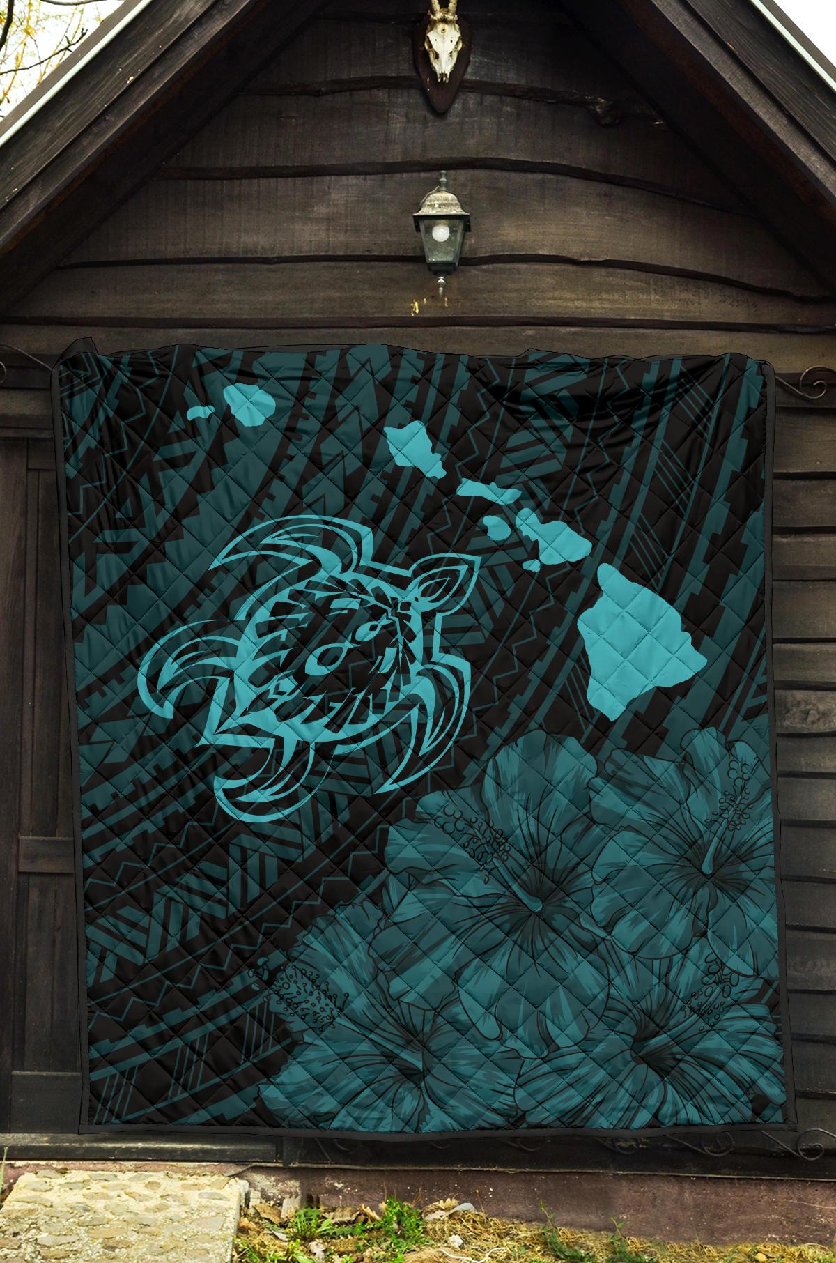 Hawaii Sea Turtle Is Swimming Toward Premium Quilt Blue - Polynesian Pride