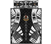 Vanuatu Quilt Bed Set - Vanuatu Coat Of Arms White Tattoo Style Art - Polynesian Pride