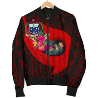 Samoa Men's Bomber Jacket - Polynesian Hook And Hibiscus (Red) - Polynesian Pride