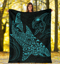 Shark Polynesian Blanket - Polynesian Tattoo Blue White - Polynesian Pride