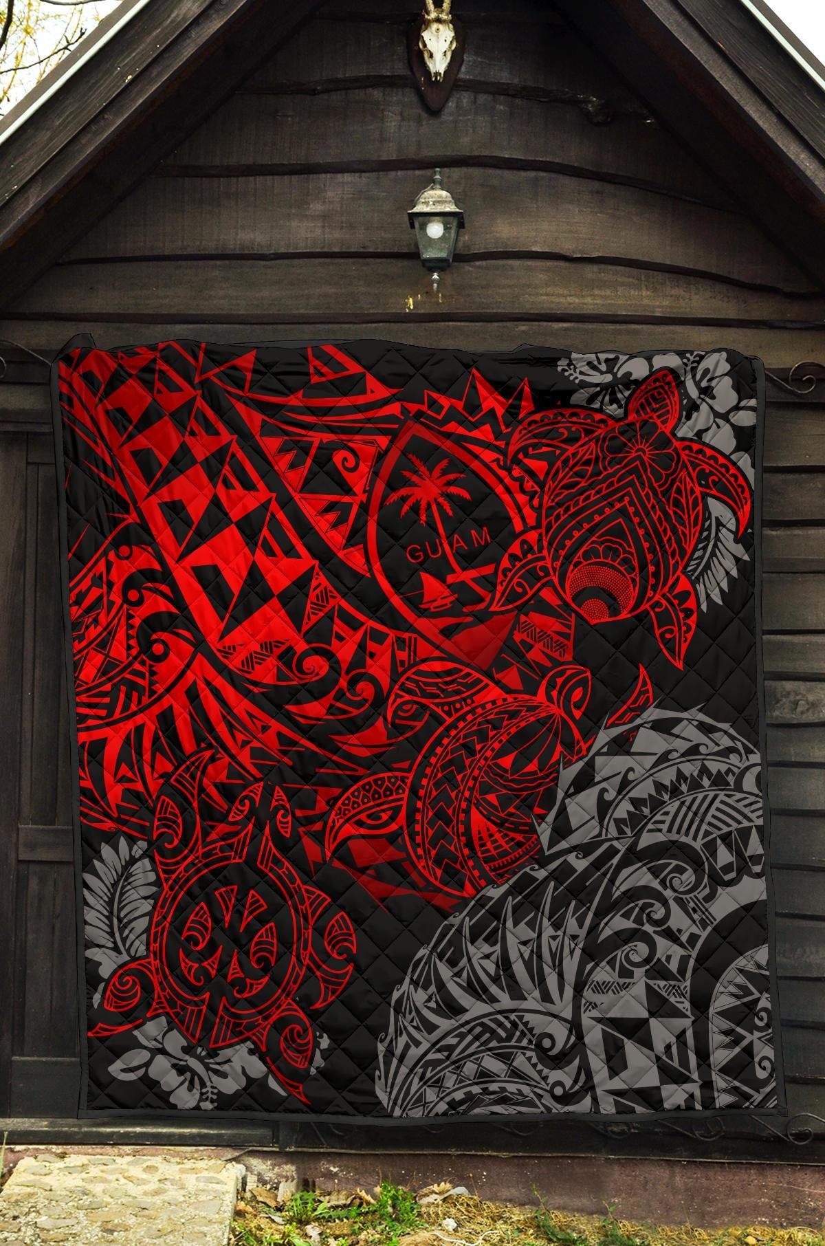 Guam Polynesian Premium Quilt - Red Turtle Flowing - Polynesian Pride