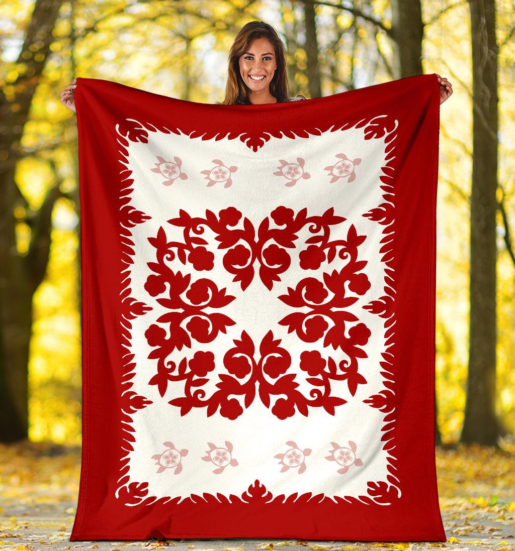 Hawaii Premium Blanket - Hawaiian Quilt Plumeria Medallion Red - AH - Polynesian Pride