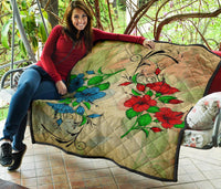 Hibiscus Red And Blue Premium Quilt - Polynesian Pride
