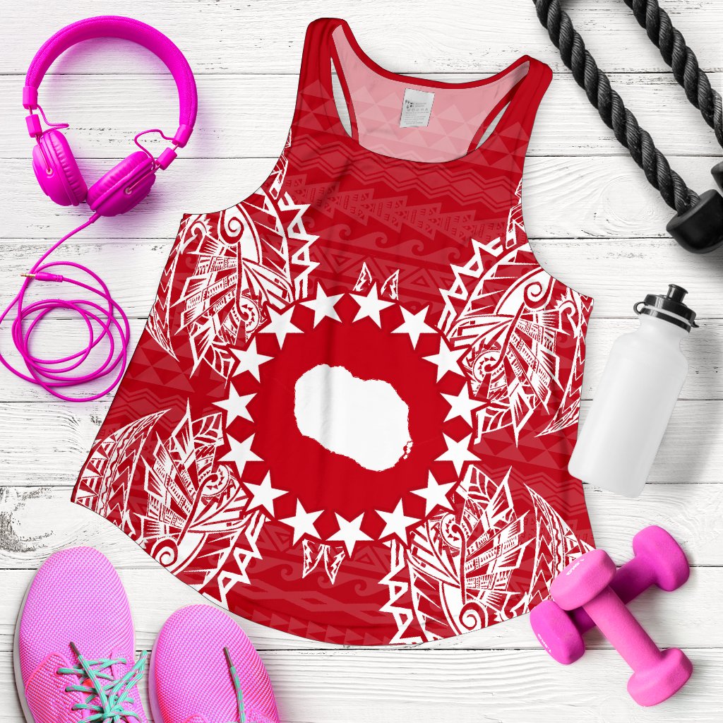 Cook Islands Polynesian Women Tank Top Map Red White - Polynesian Pride