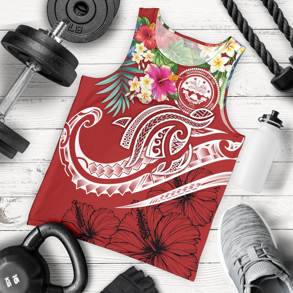 FSM Polynesian Men's Tank Top - Summer Plumeria (Red) Red - Polynesian Pride