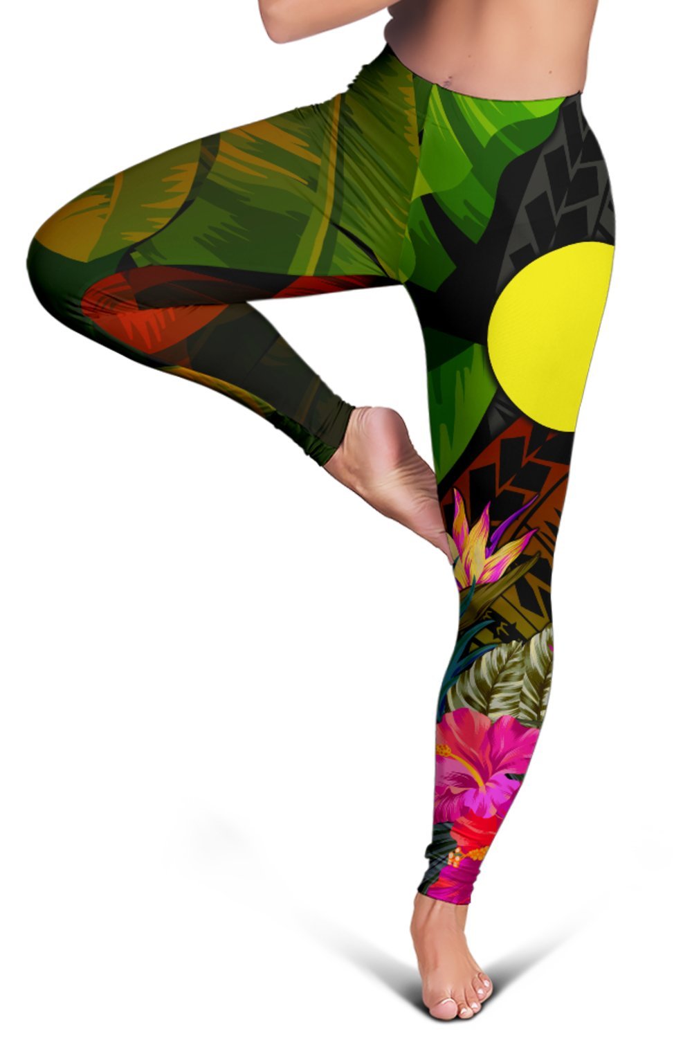 Palau Polynesian Personalised Women's Leggings - Hibiscus and Banana Leaves - Polynesian Pride