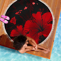 Hawaii Hibiscus Black And Red Beach Blanket - Polynesian Pride