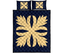 Hawaiian Royal Pattern Quilt Bed Set - Indigo - C3 Style - Polynesian Pride
