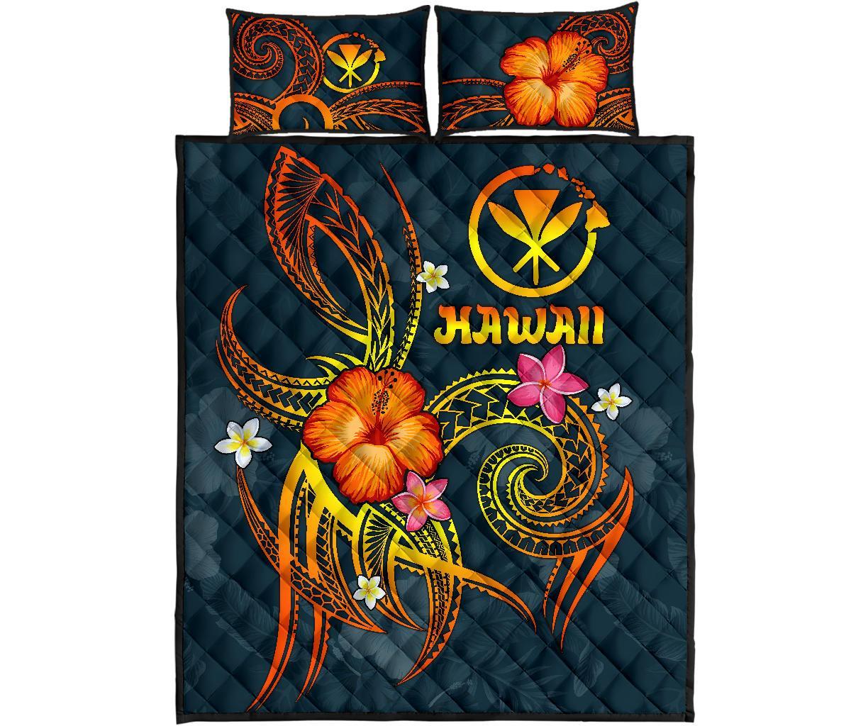 Polynesian Hawaii Quilt Bed Set - Legend of Kanaka Maoli (Blue) - Polynesian Pride