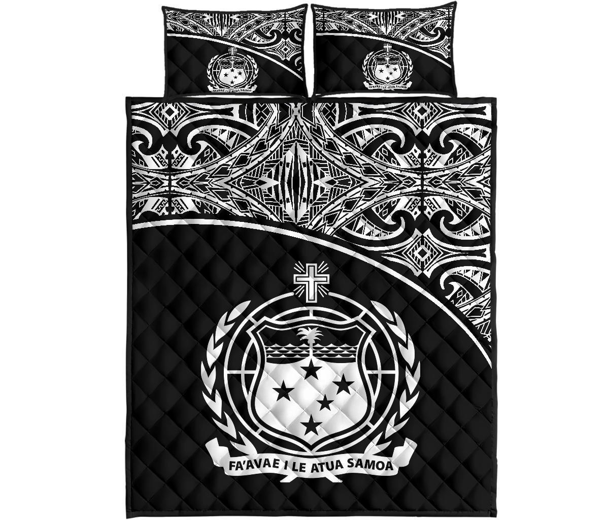 Samoa Quilt Bed Set - Samoa Coat Of Arms Polynesian Black Curve Version Black - Polynesian Pride