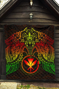 Hawaii Polynesian Premium Quilt - Reggae Kanaka Maoli Turtle Manta Ray - Polynesian Pride