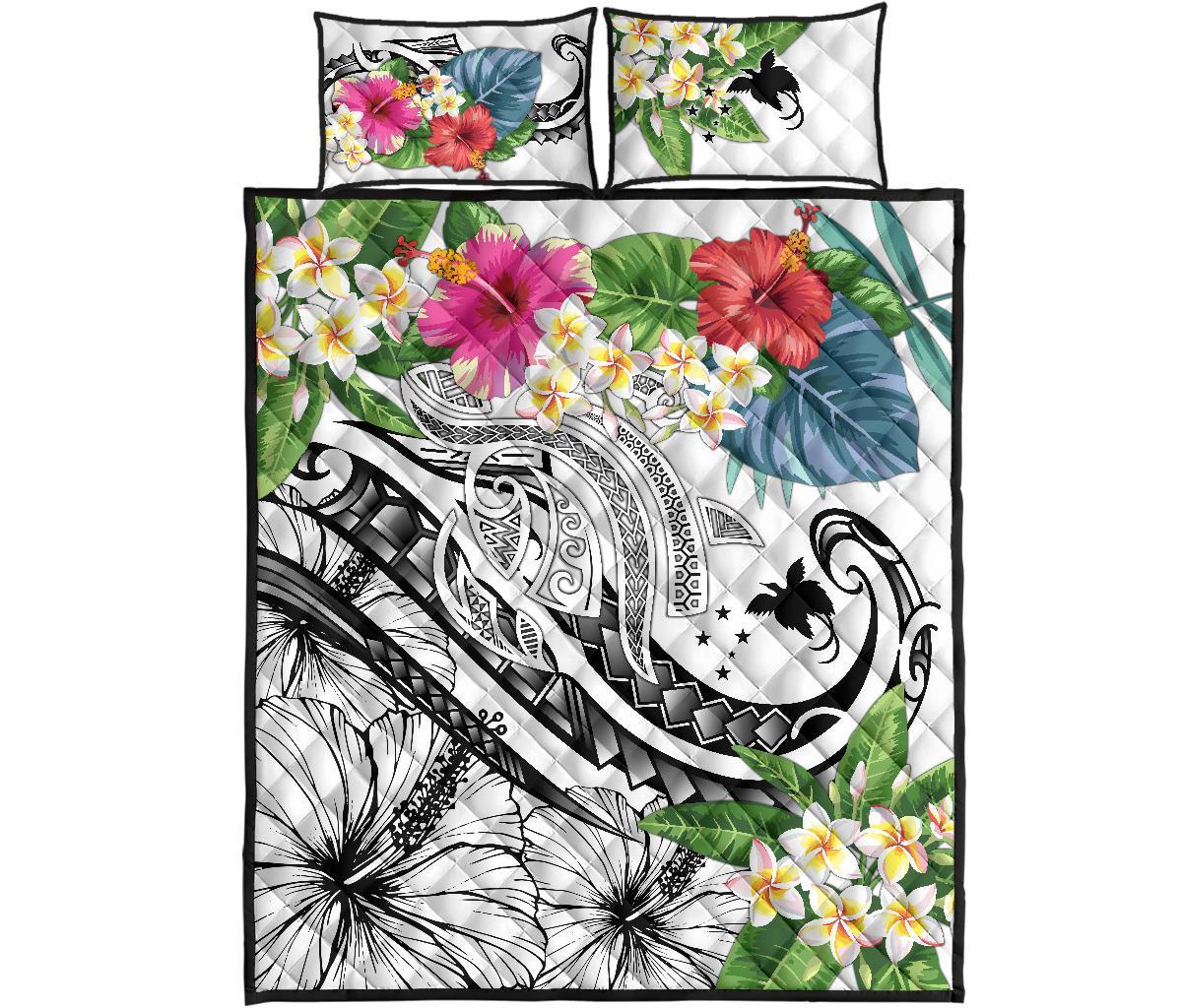 Papua New Guinea Polynesian Quilt Bed Set - Summer Plumeria (White) - Polynesian Pride