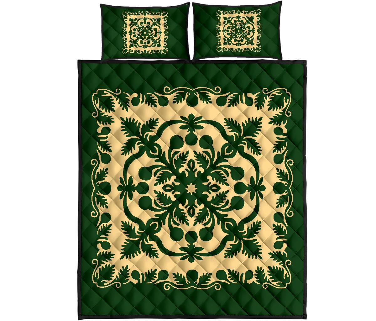 Hawaiian Quilt Bed Set Royal Pattern - Emerald Green Green - Polynesian Pride