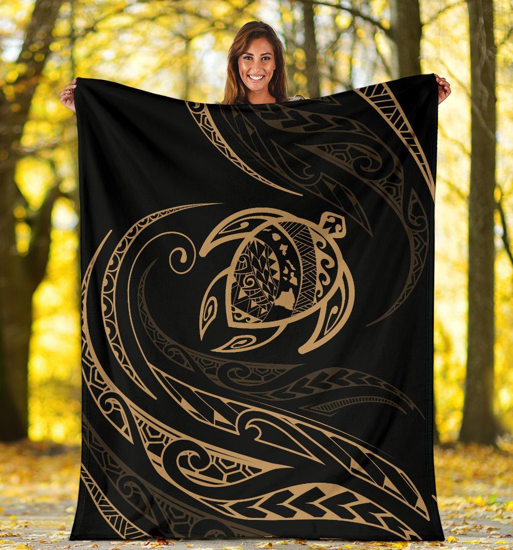 Hawaii Turtle Premium Blanket - Gold - Frida Style - Polynesian Pride