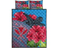 Hawaii Turtle Hibiscus Kanaka Pink Style - Quilt Bed Set AH Blue - Polynesian Pride
