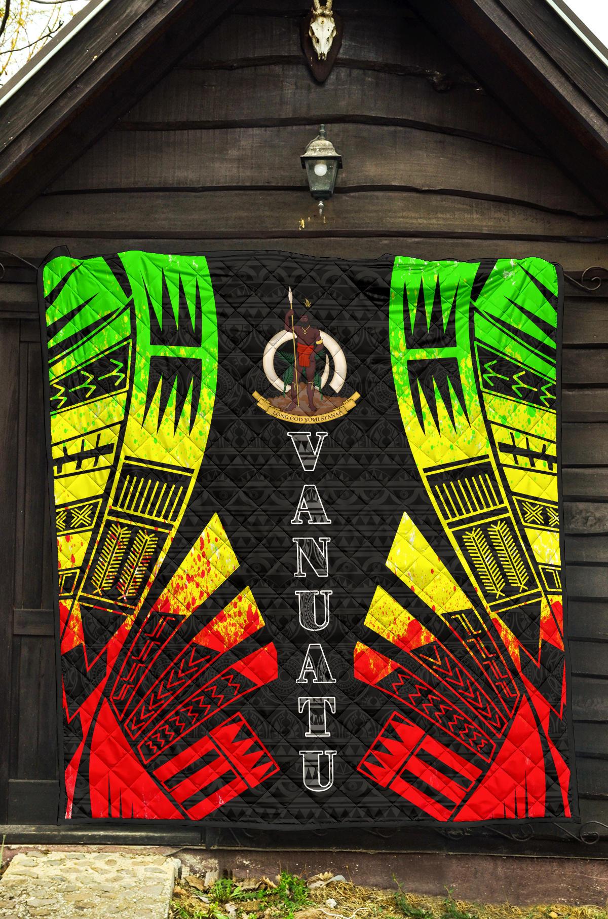 Vanuatu Premium Quilt - Vanuatu Coat Of Arms Polynesian Reggae Tattoo - Polynesian Pride