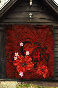 Hawaii Turtle Poly Tribal Red Premium Quilt - Polynesian Pride