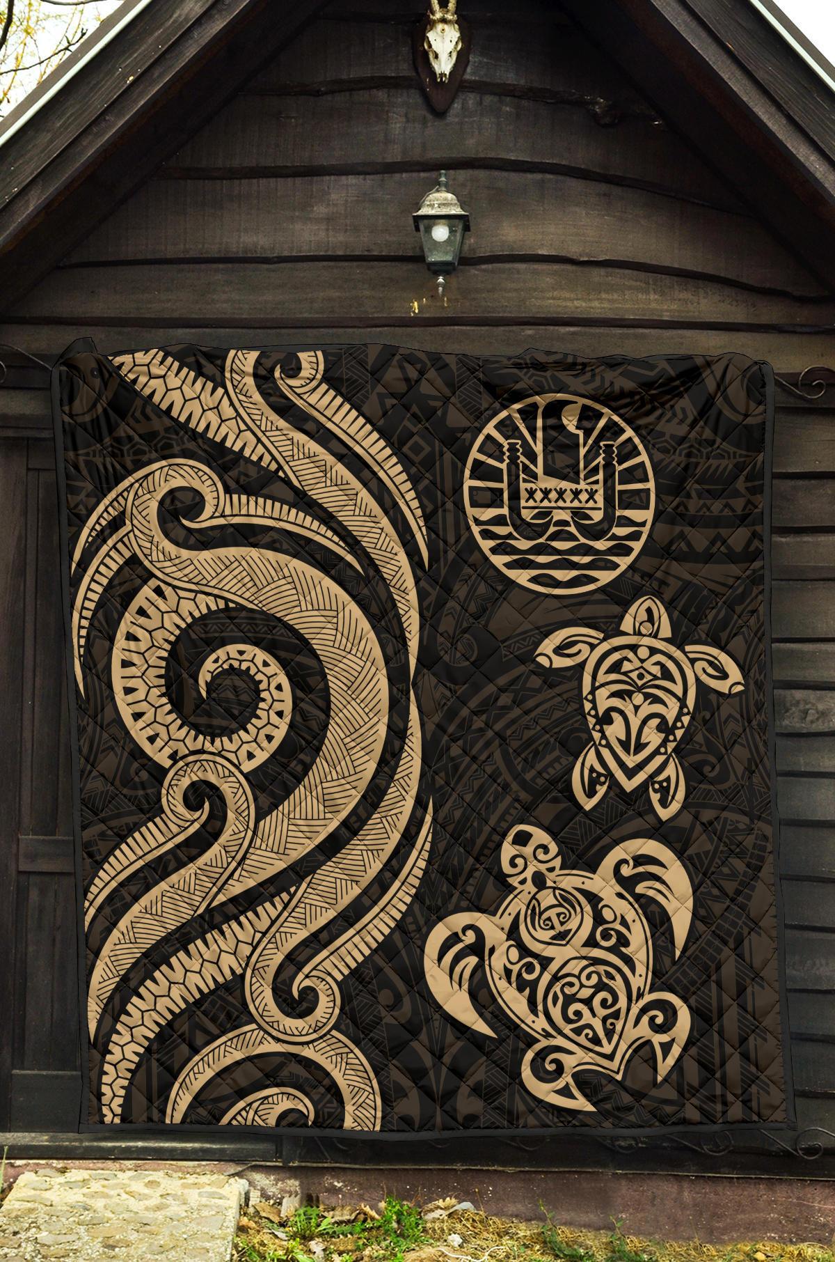 Tahiti Polynesian Premium Quilt - Gold Tentacle Turtle - Polynesian Pride