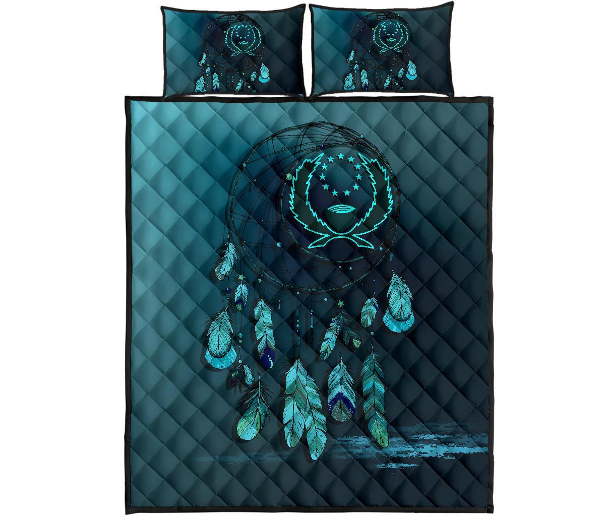 Pohnpei Polynesian Quilt Bed Set Dreamcatcher Blue - Polynesian Pride