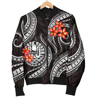 Tahiti Polynesian Men Bomber Jacket - White Plumeria WHITE - Polynesian Pride