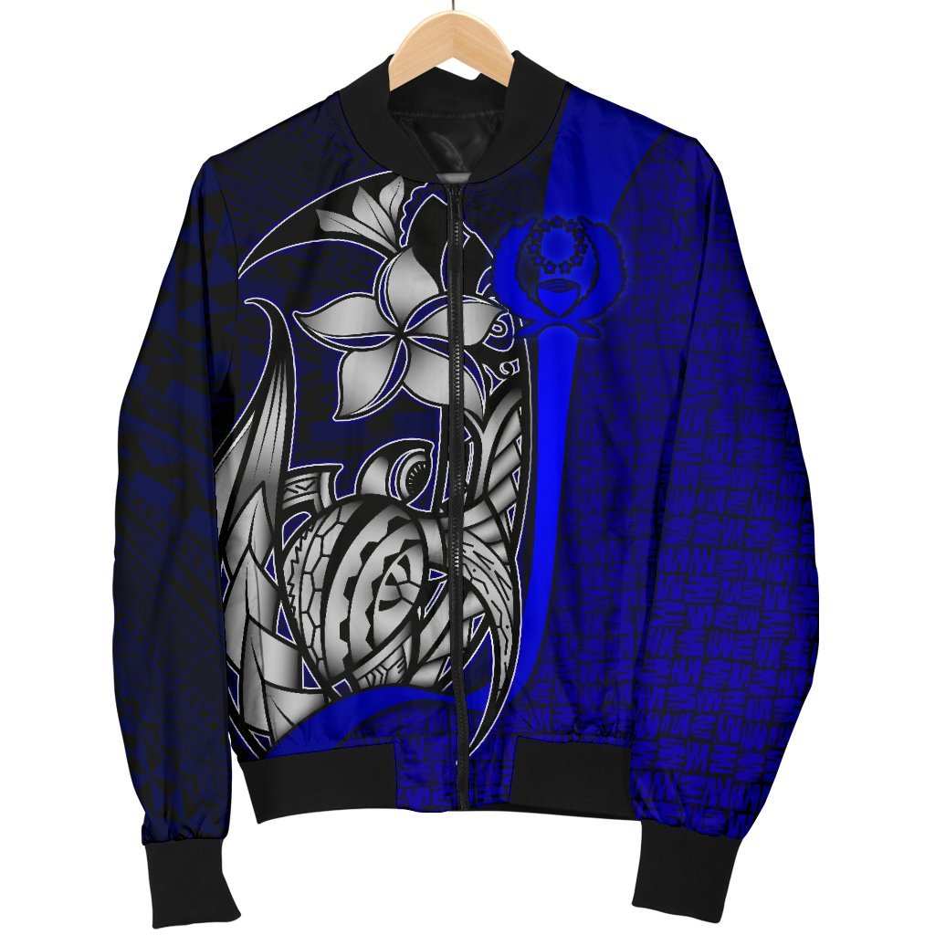 Pohnpei Micronesia Men's Bomber Jackets Blue - Turtle With Hook - Polynesian Pride