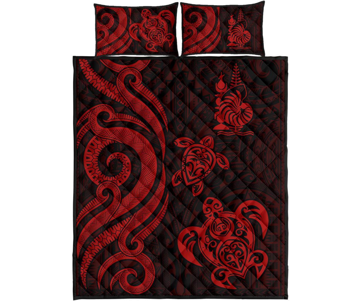 New Caledonia Quilt Bed Set - Red Tentacle Turtle - Polynesian Pride