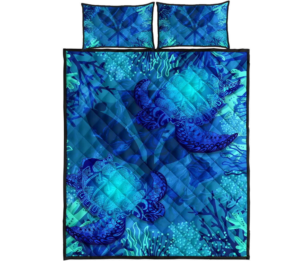 Hawaii Polynesian Turtle Quilt Bed Set - Hawaii Kanaka Maoli & Sea Turtle - Polynesian Pride
