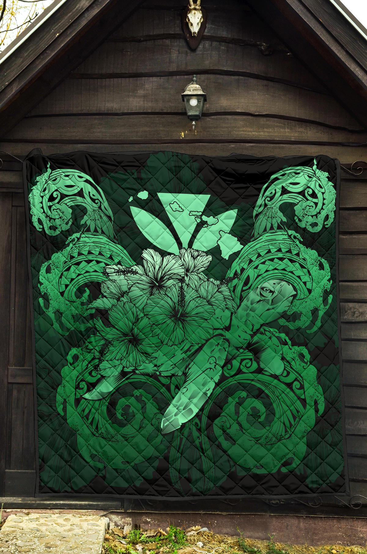 Hawaii Turtle Wave Polynesian Premium Quilt - Hey Style Green - Polynesian Pride