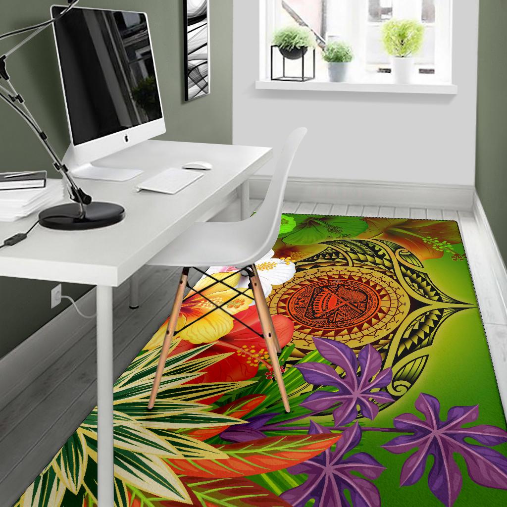 American Samoa Polynesian Area Rug - Manta Ray Tropical Flowers (Reggae) - Polynesian Pride