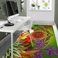 American Samoa Polynesian Area Rug - Manta Ray Tropical Flowers (Reggae) - Polynesian Pride