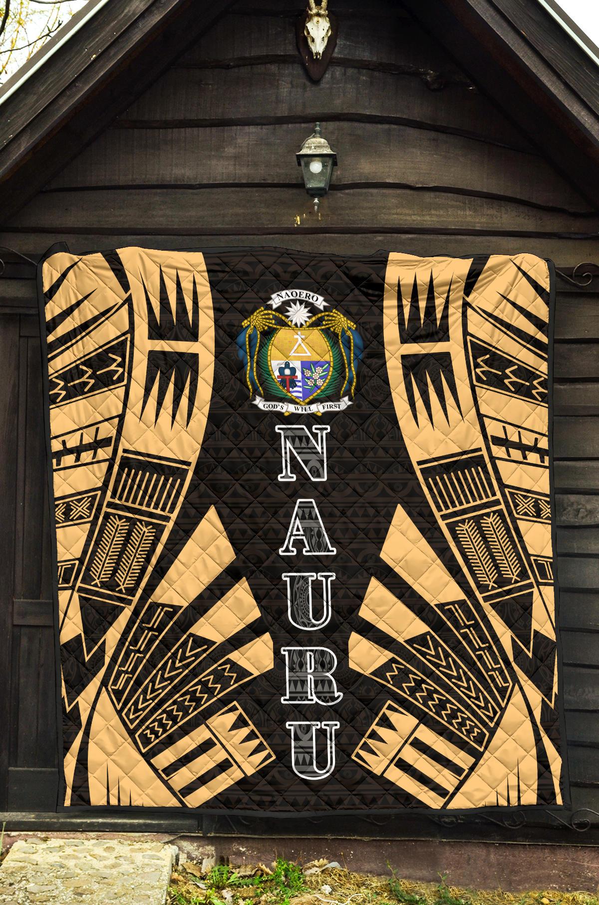 Nauru Premium Quilt - Nauru Coat Of Arms Polynesian Gold Tattoo - Polynesian Pride