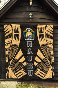 Nauru Premium Quilt - Nauru Coat Of Arms Polynesian Gold Tattoo - Polynesian Pride