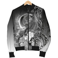 Pohnpei Men's Bomber Jacket - Humpback Whale with Tropical Flowers (White) - Polynesian Pride