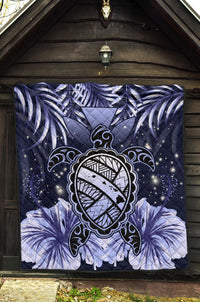 Hawaii Turtle Hibiscus Blue Premium Quilt - Hac Style - AH - Polynesian Pride