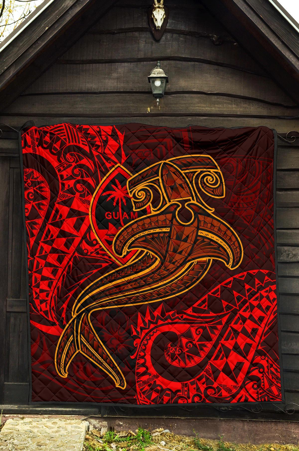 Guam Polynesian Premium Quilt - Red Shark Polynesian Tattoo - Polynesian Pride