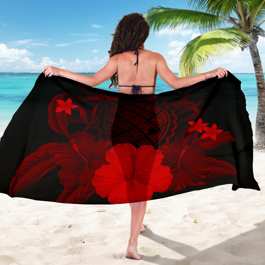 Hawaii Turtle Map Hibiscus Sarong - Red - Polynesian Pride