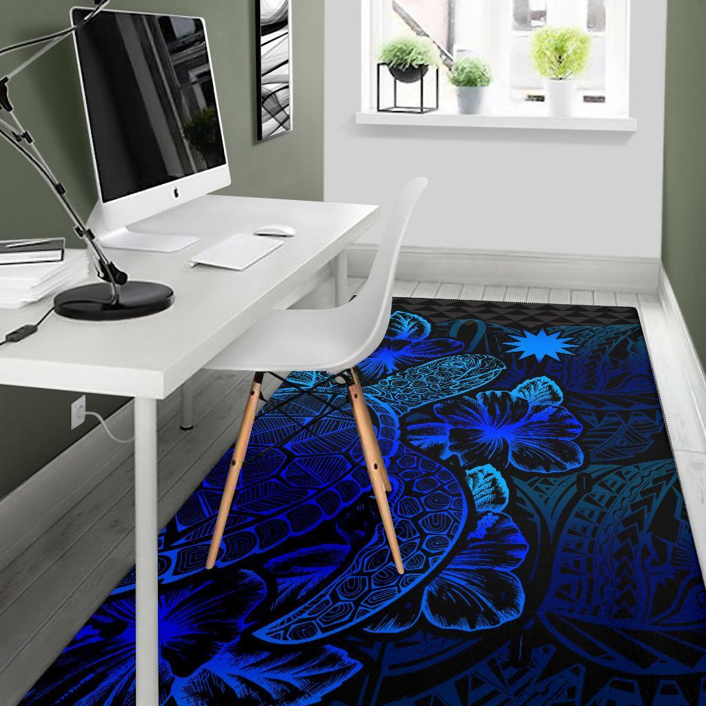 Nauru Area Rugs Turtle Hibiscus Blue - Polynesian Pride