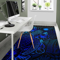Nauru Area Rugs Turtle Hibiscus Blue - Polynesian Pride