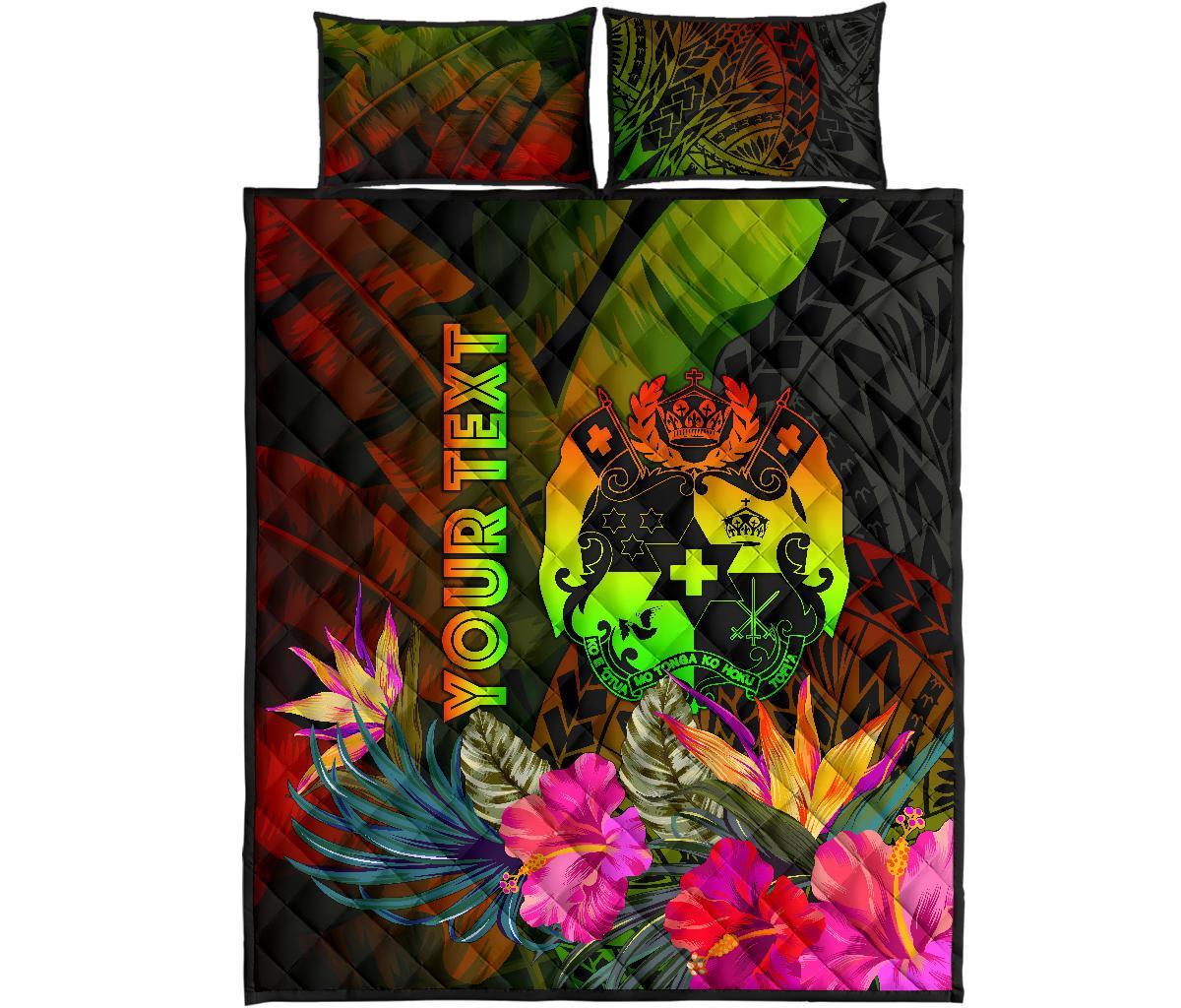 Tonga Polynesian Personalised Quilt Bed Set - Hibiscus and Banana Leaves - Polynesian Pride