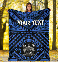 Fiji Personalised Premium Blanket - Fiji Seal With Polynesian Tattoo Style ( Blue) - Polynesian Pride