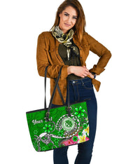 FSM Custom Personalised Large Leather Tote Bag - Turtle Plumeria (Green) - Polynesian Pride