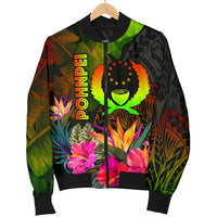 Pohnpei Polynesian Men's Bomber Jacket - Hibiscus and Banana Leaves - Polynesian Pride