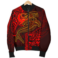 Pohnpei Men's Bomber Jacket - Red Shark Polynesian Tattoo - Polynesian Pride
