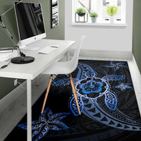 Kanaka Map Hibiscus Plumeria Turtle Art Polynesian Area Rug Blue AH - Polynesian Pride