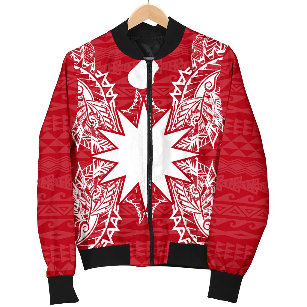 Nauru Polynesian Men's Bomber Jacket Map Red White - Polynesian Pride