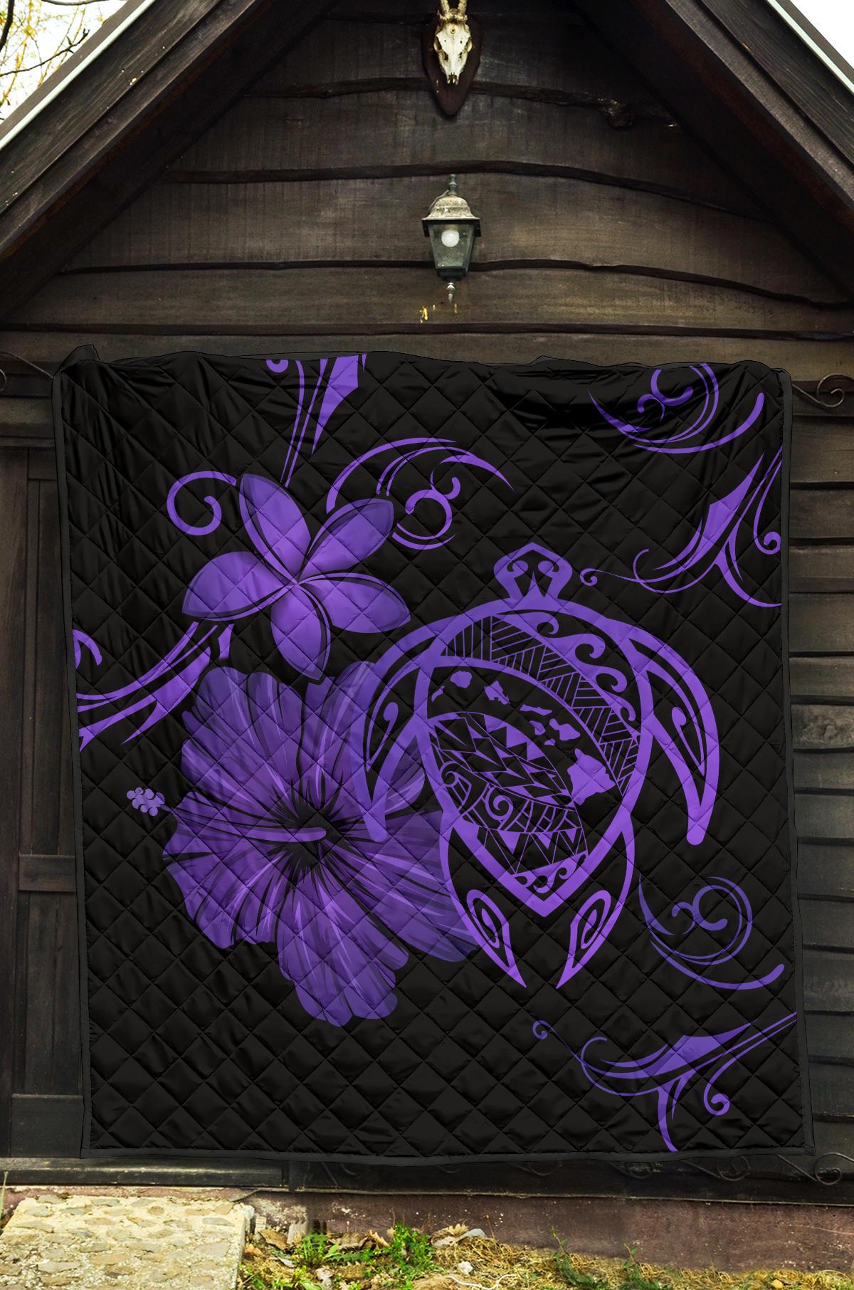 Hawaii Turtle Hibiscus Premium Quilt Purple - Polynesian Pride