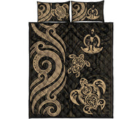 Vanuatu Quilt Bed Set - Gold Tentacle Turtle - Polynesian Pride