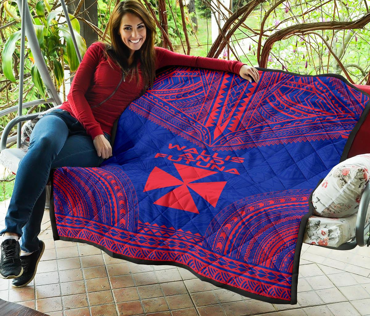 Wallis And Futuna Premium Quilt - Wallis And Futuna Coat Of Arms Polynesian Chief Dark BLue Version - Polynesian Pride